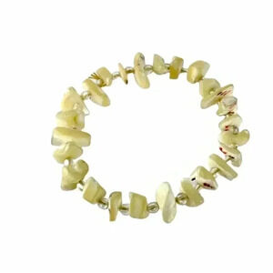 VTG Cream Mother of Pearl Nugget Bead Stretch Bangle Bracelet